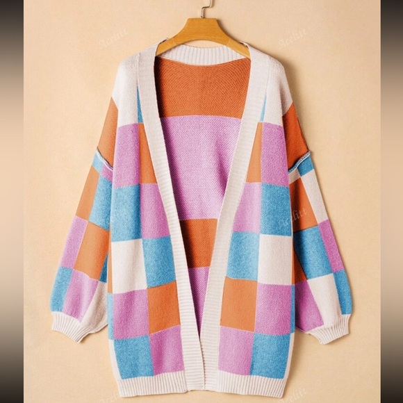 Luxe Color Block Long Sleeve Open Front Knit Swearer Cardigan - Picture 9 of 10